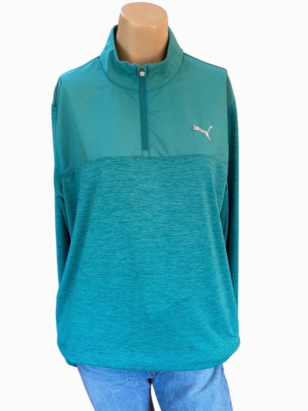 PUMA Golf Sample Aquamarine Teal Quarter Zip Pullover M